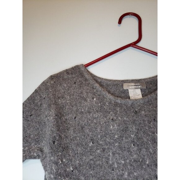 Urban Works Womens Sz XS Sweater Short Sleeve Gray Angora Rabbit Floral Beaded - Picture 4 of 5